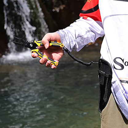 Sougayilang Fishing Pliers,Sheath and Lanyard Tungsten Carbide Cutters,420 Stainless Steel Fishing Tools,Saltwater Resistant Fishing Gear with Rubber Handle-7.5'' Straight Nose - Yellow - color: 7.5'' Straight Nose-yellow