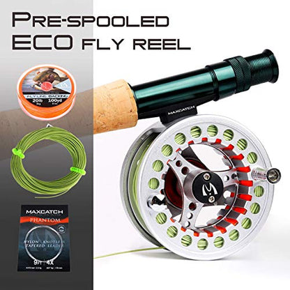 M MAXIMUMCATCH Maxcatch ECO Large Arbor Fly Fishing Reel (3/4wt 5/6wt 7/8wt) and Pre-Loaded Fly Reel with Line Combo - color: Silver (With Line Pre-loaded), size: 5/6 weight