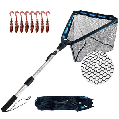 Floating Telescoping Rubber Fishing Net with Handle Lightweight Fly Fish Net Silicone Foldable Freshwater and Saltwater Extendable Fishpond Kayak Fish Landing Net - color: Floating Rubber Coated Net-Silver&Blue-36"