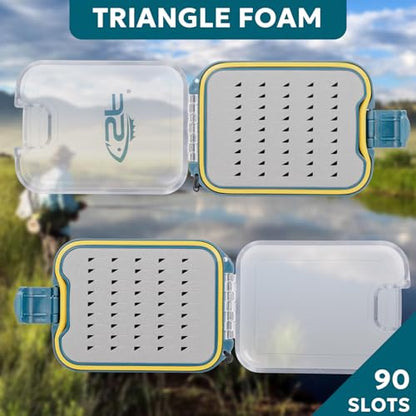 SF Plastic Waterproof Pocket Fly Fishing Box Double Side Clear Lid Easy Grip Foam with Lanyard Mini Fly Box - style: Easy Grip Foam-Lanyard