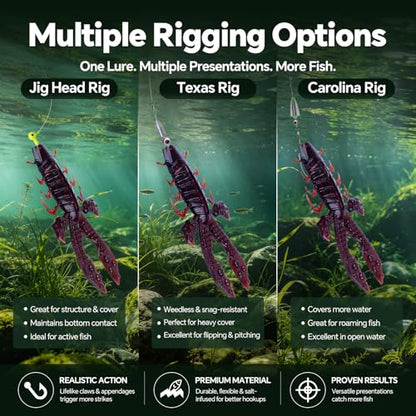 Crawfish Lure 5.5", Soft Plastic Crawdad Creature Bait with Rattles, Weedless Bass Fishing Lure, Realistic Fishing Lures for Freshwater & Saltwater, 3 Pack Red Green Blue - color: Red (box)