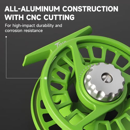 Maxcatch Tino Fly Fishing Reel, Large Arbor All Aluminum with CNC Cutting Trout Fly Reels, 3/4 5/6 7/8wt - color: Reel with Line Pre-loaded (Green), size: 3/4wt