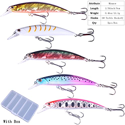Jerk Baits for Bass Fishing, Jerkbait Fishing Lures, Minnow Lures Jerk Bait for Freshwater/Saltwater Fishing Lures for Trout Pike, 5pcs/10pcs with Box - color: H:3.54in/0.46oz/5pcs