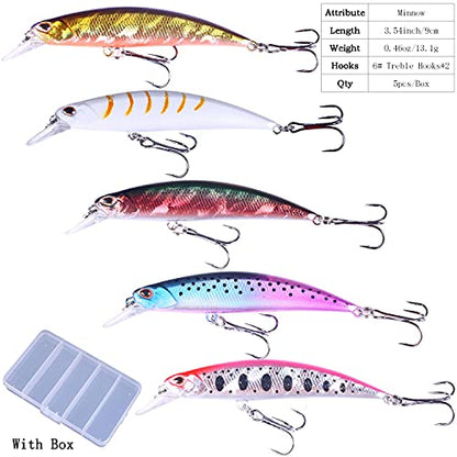 Jerk Baits for Bass Fishing, Jerkbait Fishing Lures, Minnow Lures Jerk Bait for Freshwater/Saltwater Fishing Lures for Trout Pike, 5pcs/10pcs with Box - color: H:3.54in/0.46oz/5pcs