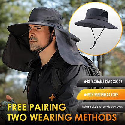 DOCVIT Fishing Hat for Men&Women,Outdoor UV Waterproof Wide Brim Bucket Hat,UPF50+ Sun Hat with Neck Flap - color: Green