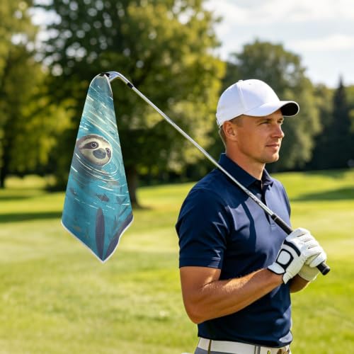 Sloth River Fish Teal Pattern Magnetic Golf Towel for Golf Bags Microfiber Golf Accessories for Women Men with Carabiner Clip Attaches to Clubs and Carts, 17.7"x17.7"