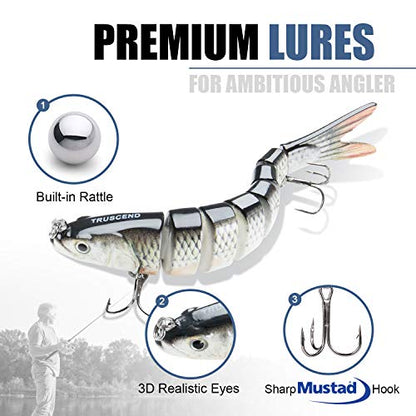 TRUSCEND Swimmax Easy Catch Fishing Lures with BKK Hooks, Wiggling, Vibrating, Rattling and Gurgling for More Bite, Heavy-Duty Dyneema Fiber Jointed Swimbaits for Bass, Trout, Walleye, Crappie, Pike - color: A1-4",0.4oz