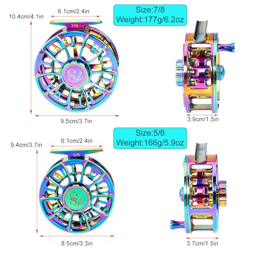 Sougayilang Fly Fishing Reel, Size 5/6,7/8 CNC-Machined Aluminum Alloy Fly Reel,Powerful Lightweight Fly Reels for Trout Fishing - size: 7/8 wt