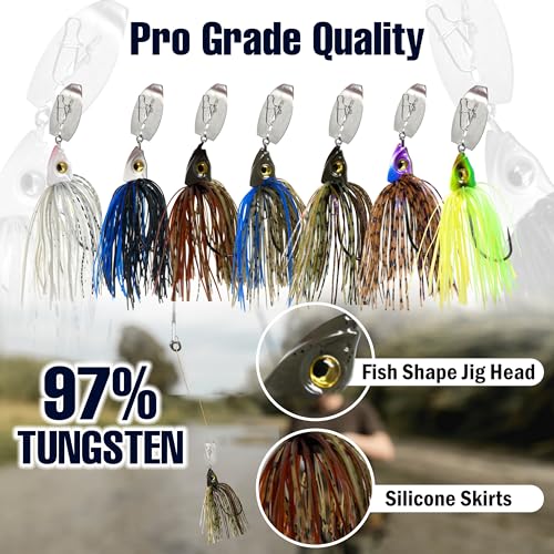 Reaction Tackle Tungsten Bladed Swim Jig Heads - Vibrating Chatter Jig with Silicone Skirt for Bass Walleye Pike (2-Pack) - color: Chartreuse Tiger, size: 3/8 Oz