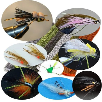 GREATFISHING 10pcs Mix 10 Color Each 50 Strands/Pack 0.8mm Wide Fly Tying Rubber Flutter Legs Grizzly Barred Black Olive Green Yellow Orange Streamer Zonker Nymph Fly Tying Rubber String - color: Combo B