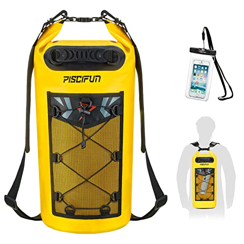 Piscifun Dry Bag, Waterproof Floating Backpack 10L/20L/30L/40L with Waterproof Phone Case for Boating, Kayaking, Fishing - color: Yellow, style: 30l