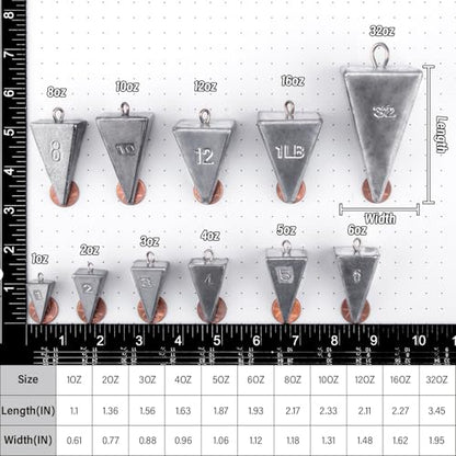 Alwonder Pyramid Sinkers Lead Fishing Weights for Surf Pompano Catfishing | Pyramid Weights 1oz-2LB Saltwater Freshwater Fishing Sinkers No-Roll Triangle Inshore Ocean Beach Casting Bottom Pier Fishing - size: 2oz-10 Pack