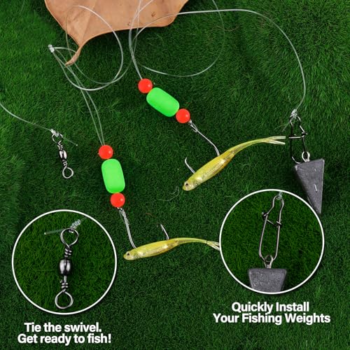 Alwonder 5-Pack Pompano Rigs Surf Fishing Rigs with Snell Floats, Saltwater Live Bait Rig Swivels Duo Lock Snaps Circle Wide Gap Kahle Hooks Rig for Beach Surf Casting Pier Jetty Fishing - color: Yellow 5-Pack, size: #2/0 Circle Hook