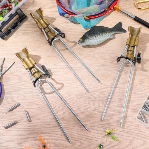 Libima 4 Pieces Fishing Rod Holders for Bank Upgraded Stainless Steel Pole Holders 360 Degree Adjustable Rod Stand for Men Father Beach Fishing Equipment Birthday Gift - color: Gold