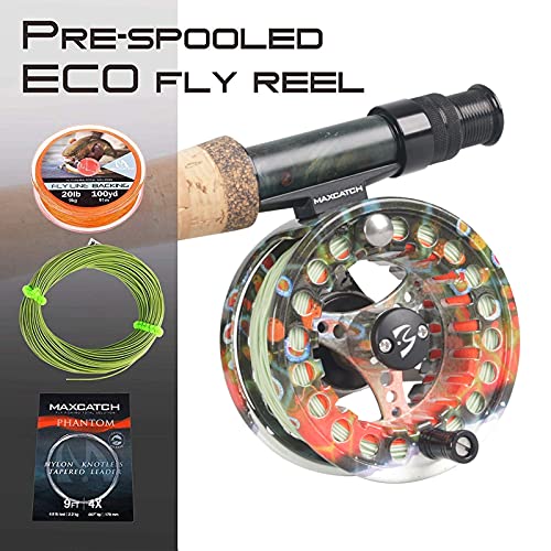 M MAXIMUMCATCH Maxcatch ECO Large Arbor Fly Fishing Reel (3/4wt 5/6wt 7/8wt) and Pre-Loaded Fly Reel with Line Combo - color: Brook Trout (With Line Pre-loaded), size: 3/4 weight