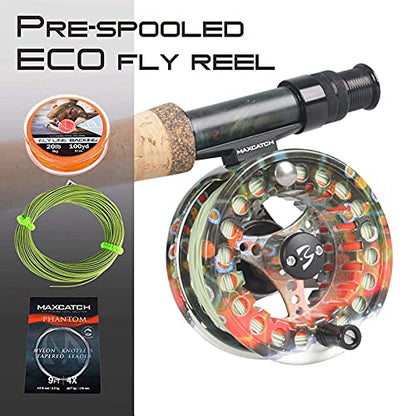M MAXIMUMCATCH Maxcatch ECO Large Arbor Fly Fishing Reel (3/4wt 5/6wt 7/8wt) and Pre-Loaded Fly Reel with Line Combo - color: Brook Trout (With Line Pre-loaded), size: 5/6 weight
