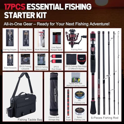 Goture Spinning Fishing Rod & Reel Combo with Carrier Bag,6.6-9FT,Spin Reels, Lures Kit, Pliers, Braided Line, Fish Gripper, Carbon Fiber Freshwater Fishing Rod Full Kit for Starter - size: 7FT: Spinning Rod, style: C - Superior 6 Pieces Lure Rod