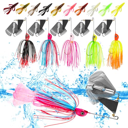 Premium Bass Fishing Buzzbait Kit - 3-in-1 Spinner Baits, Multicolor Topwater Swimbaits & Hard Metal Lures for Bass, Pike & Trout + 10pc Swamp Monster Rage Bug Baits (Small) - color: B