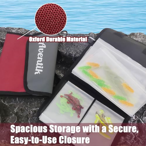 Aventik Fishing Tackle Organizer Case Soft Bait Binder Plastic Baits and Tackle Organized Removable Storage Pockets (L:Dark Red) - color: L:Dark Red