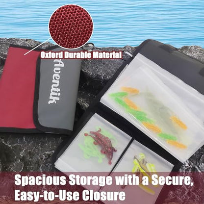 Aventik Fishing Tackle Organizer Case Soft Bait Binder Plastic Baits and Tackle Organized Removable Storage Pockets (L:Dark Red) - color: L:Dark Red