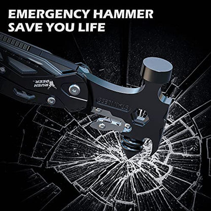 Rush Deer Camping Essentials Multitool,16 in 1 Multi Tool Survival Gear with Hammer, Pliers, Knife, Screwdrivers, Bottle Opener & Car Safety Hammer, for Camping, Hiking, Gift for Dad Him - style: Upgraded Version