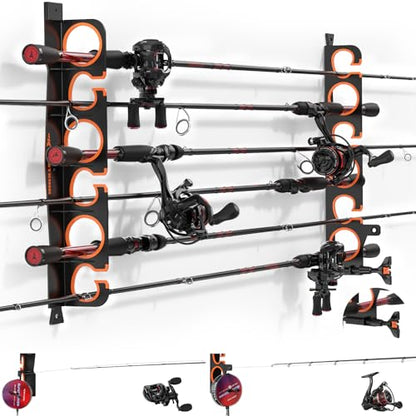KastKing SafeGuard LS Horizontal Fishing Rod Rack with Line Spooler – Wall or Ceiling Mount, Holds 6 Rods & Combos in 18", No-Twist Fishing Rod Holder with Spooler & Cutter (Spinning & Baitcasting) - color: B:Upgraded w/ Spooler, 1 Pack(store 6 rods)
