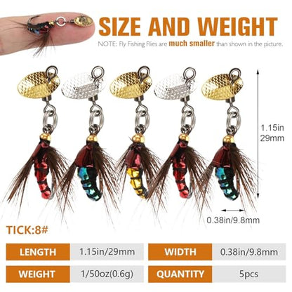Dovesun Fly Fishing Lures Fly Fishing Flies Wet Fishing Flies Fishing Lures Fishing Spinner for Bass Sunfish Pike Trout 5PCS/10PCS - color: Fly-5pcs, size: Size8#