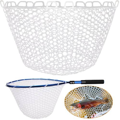 Dovesun Rubber Fishing Net Replacement Netting Without Handle Clear Black Fishing Nets for Fish Fly Fish Landing Net Bag for Freshwater Saltwater Foldable Trout Net Rubber Mesh 5 Sizes White Black Red - color: White, size: 12.5"dia-11.7"depth(39"Circumfer