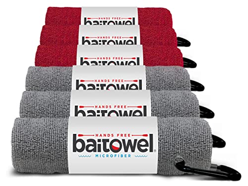 Bait Towel 6 Pack Fishing Towels with Clip for Fishing, Plush Microfiber nap Fabric, 16x16, The Original Bait Towel Multi-Pack - color: Gray-red