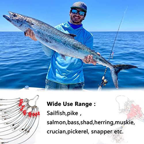 YOTO Fishing Leaders,Saltwater Tackle Rig with Swivels Snap, High-Strength Fishing Wire Gear Equipment for Lures Bait Or Hooks,1Arm and 2Arm - color: Blue Stainless Steel Leaders, style: 2arm，12pack