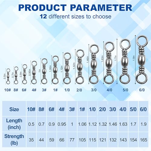Barrel Swivels Fishing Tackle, 50/100pcs Rolling Ball Bearing Fishing Swivels with Stainless Steel Solid Ring Fish Line Connector Accessories for Saltwater Freshwater - size: 1/0 - 115 LB