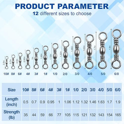 Barrel Swivels Fishing Tackle, 50/100pcs Rolling Ball Bearing Fishing Swivels with Stainless Steel Solid Ring Fish Line Connector Accessories for Saltwater Freshwater - size: 4/0 - 143 LB