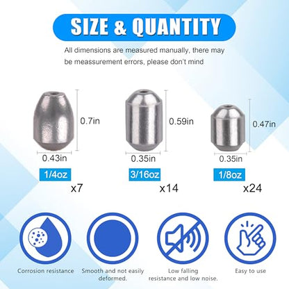 Egg Sinker Weights Assortment Kit, 45pcs Iron Sinker Weight Saltwater Casting Fishing Sinkers Set Catfishing Weights Fishing Line Bottom Rig Tackle