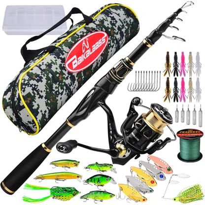 Fishing Rod and Reel Combo - Carbon Fiber Telescopic Fishing Pole with 2000 Spinning Reel Combos - Sea Saltwater Freshwater Ice Bass Fishing Tackle Set Fishing Rods Kit Fishing Poles and Reels Combo - color: Full Kit with Carrier Case, size: 7.9 ft