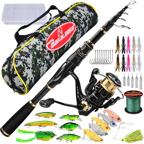 Fishing Rod and Reel Combo - Carbon Fiber Telescopic Fishing Pole with 2000 Spinning Reel Combos - Sea Saltwater Freshwater Ice Bass Fishing Tackle Set Fishing Rods Kit Fishing Poles and Reels Combo - color: Full Kit with Carrier Case, size: 5.9 ft