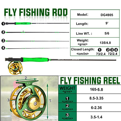 Sougayilang Standard Fly Fishing Combo Starter Kit, 5/6 Weight 9' Fly Rod with SuperPolymer Handle, Accessories, Carrying Case, Fly Box Case & Fishing Flies - color: Green