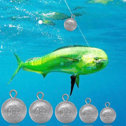 5 Pcs Fishing Round Sinker Cannonball Lead Weights Assortment Egg Drop Bass Weights Saltwater Freshwater Casting 1-5oz - size: Mixed - 5pcs