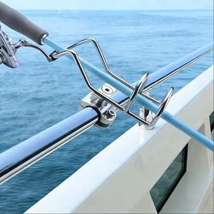 Fishing Rod Holder 316 Stainless Steel Rod Holder for Boat, 360° Adjustable Clamp On for 1" 1‑1/4" (25/32mm) Rail, Heavy Duty Rail Mount for Boat Yacht Kayak（2Pcs）