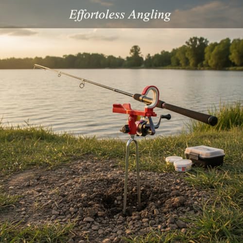 Fishing Rod Holder with Ground Spike, Foldable Metal Stake for Riverbank and Seaside Angling (1 PC) - color: Red