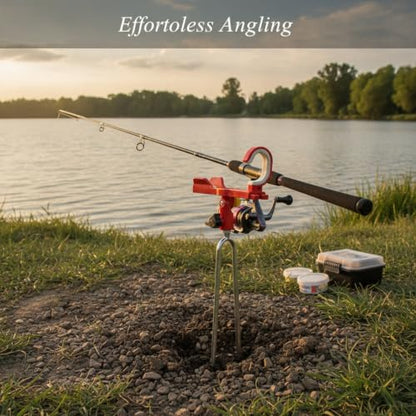 Fishing Rod Holder with Ground Spike, Foldable Metal Stake for Riverbank and Seaside Angling (1 PC) - color: Red