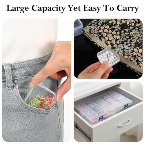 3 Pack Bead Organizer Box, 138Pcs Bead Organizers and Storage Plastic Cases, Mini Clear Beads Storage Containers Boxes with Hinged Lid for Seed, Jewelry, DIY Craft （3 Pack,138 Organizers)