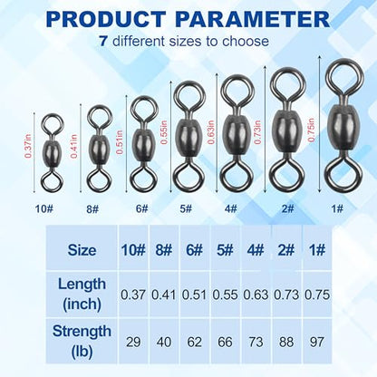 Fishing Barrel Swivel 100pcs Swivels Fishing Tackle Fishing Crane Swivels Stainless Steel High Strength Barrel with Solid Ring Fishing Line Connector for Saltwater Freshwater 30LB-96LB - size: 10#-100PCS