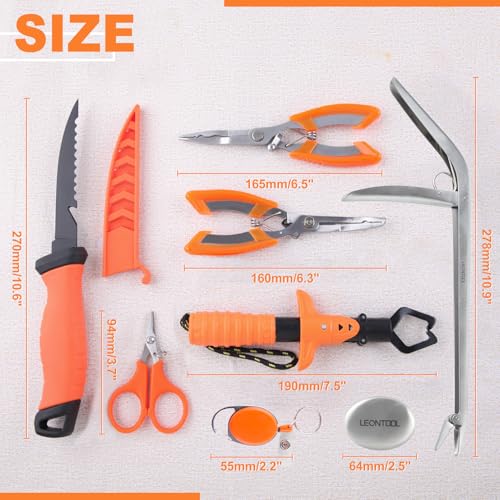 12 Pcs Fishing Tool Kit Fishing Pliers with Lanyard, Fillet Knife, Floating Fish Lip Gripper, Fishing Braid Scissors, Tool Retractor, Fishing Hook Remover and Odor Absorber Tool, Fishing Gear
