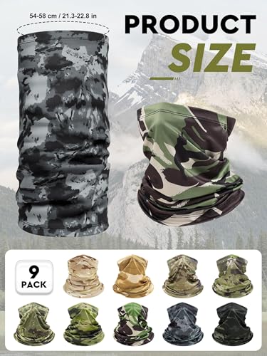 9 Pieces Men Balaclava Neck Gaiter Face Mask Summer Sun Protection Cooling Breathable Head Cover Scarf Bandana - color: Military Camouflage