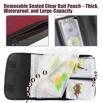 Aventik Fishing Tackle Organizer Case Soft Bait Binder Plastic Baits and Tackle Organized Removable Storage Pockets (L:Dark Red) - color: L:Dark Red