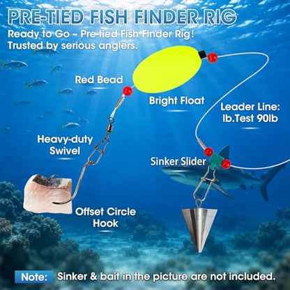 3/6PCS Pre-Tied Fish Finder Rig for Surf Fishing Saltwater Fish Finder Rigs for Shark Bluefish Stripers Bass Surf Fishing Tackle & Gear with 90LB Leader Line, Float, Circle Hook 6/0 8/0 - size: HOOK SIZE: 8/0-6PCS
