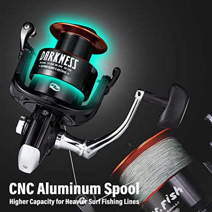 Dr.Fish Darkness Spinning Reel 8000/9000 Saltwater Surf Fishing Graphite Body, 9+1 Stainless Steel BBS, 35lb Carbon Fiber Drag, Spare Spool, Heavy Duty Big Game Fishing Surf Casting - style: 8000