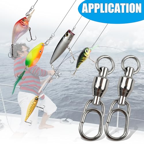 Ball Bearing Fishing Swivel Snaps with Oval Split Rings,25pcs Set High Strength Power Snap Swivels Quick Change Lure Connector Fish Tackle Saltwater Freshwater 30lbs-125lbs