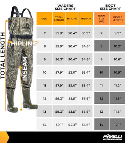 Foxelli Chest Waders – Waterproof 2-ply Nylon/PVC Camo Hunting Fishing Waders for Men and Women with Boots - color: Camo, size: 8