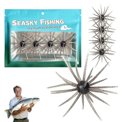 4Pcs Dice Bait, Floating TPR Swimbait with Reflective Stars,Tentacle Creature Lure, Sea Urchin Style Soft Plastic Baits, for Bass Fishing Drop Shot, Wacky Rig/Neko Rig and Finesse, Slow Sinking - color: Gray(L), size: 11cm/4.33inch